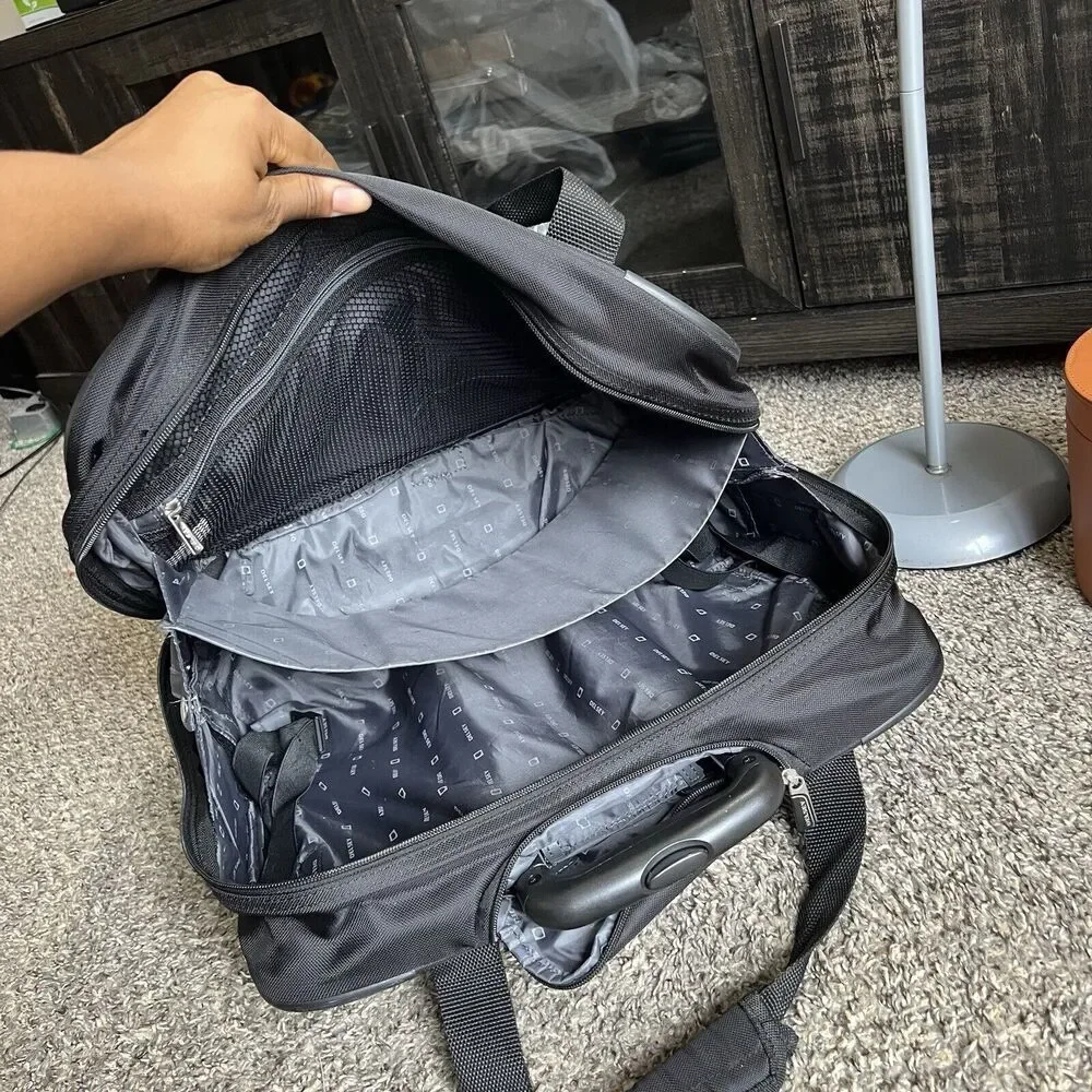 Delsey Wheeled Rolling Laptop Tote Weekender Luggage Carryon Messenger Bag Black